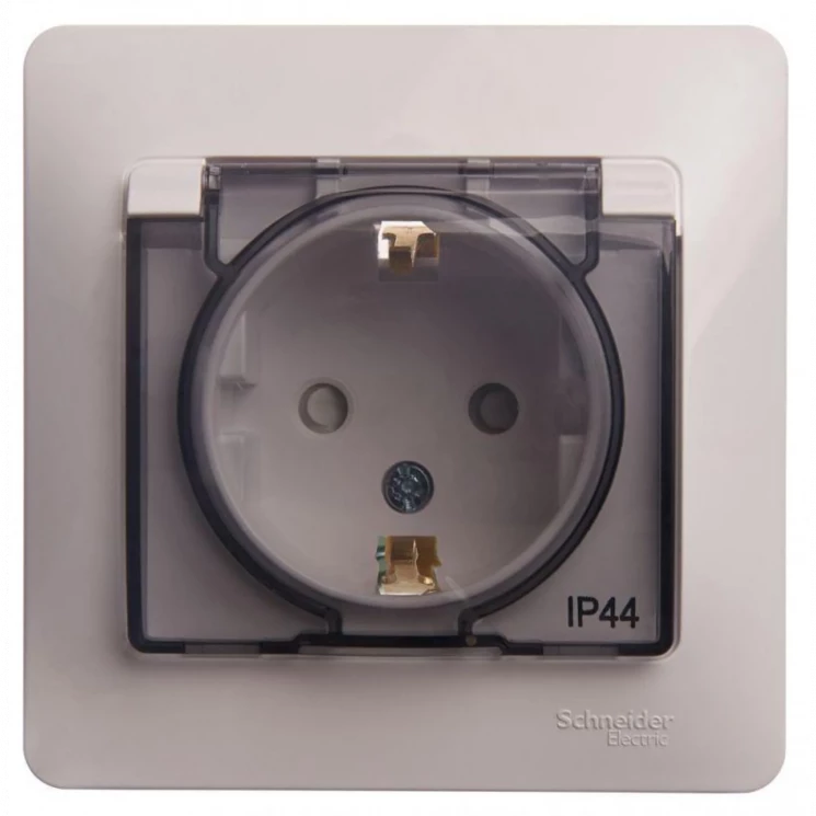Розетка 1-м СП Glossa 16А IP44 с заземл. защ. шторки с крышкой в сборе бел. SE GSL000148
