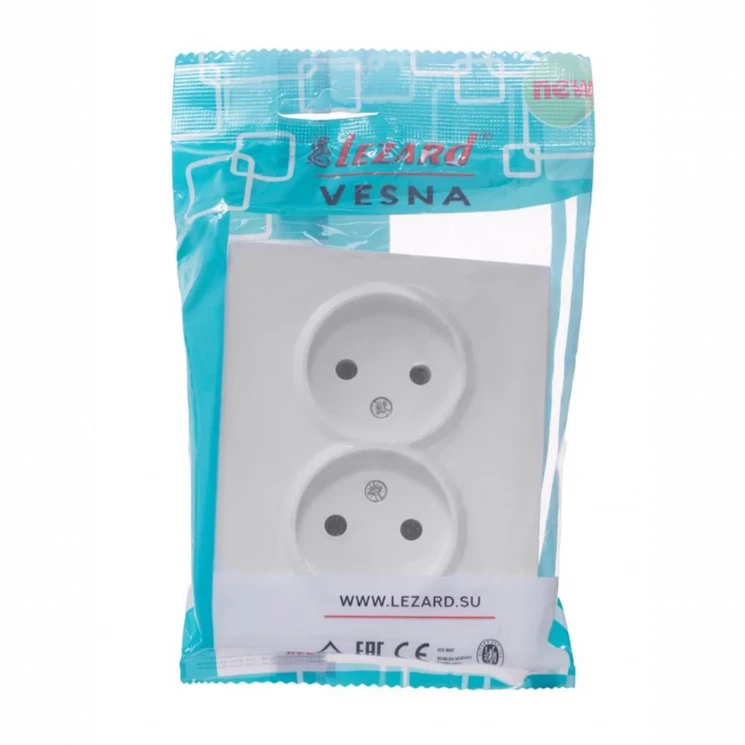 Розетка 2-м СП VESNA без заземл. ПБТ бел. LEZARD 742-0200-128B