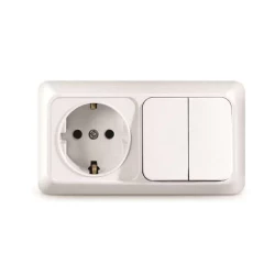 Блок ОП Олимп 2-кл. вык.+ роз. с заземл. горизонт. бел. UNIVersal О0033