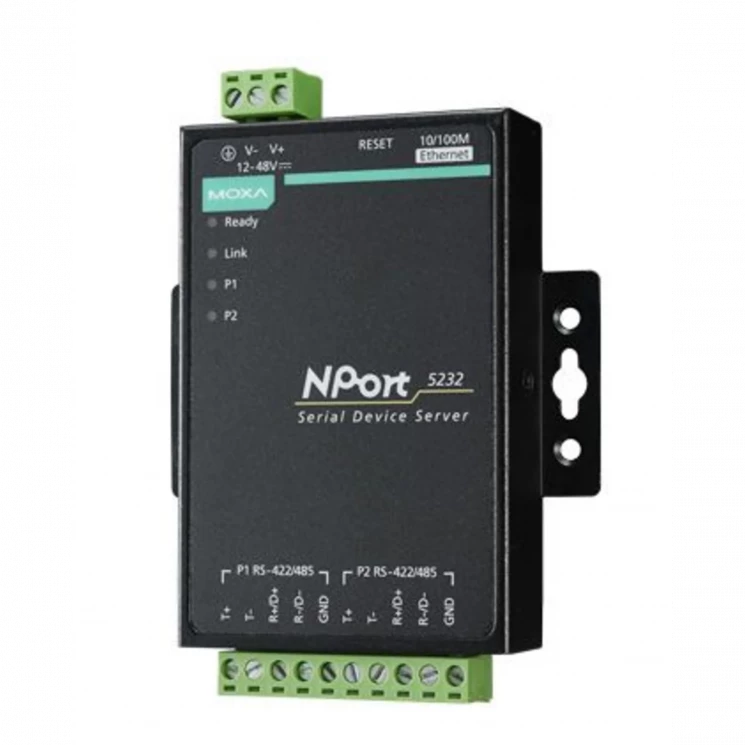 NPort 5232-T 2-портовый асинхронный сервер RS-422/485 в Ethernet с расширенным диапазоном температур MOXA
