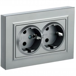 Розетка 2-м СП BRITE РСш12-3-БрА 16А в сборе с заземл. защ. шторки алюм. IEK BR-R24-16-K47-F
