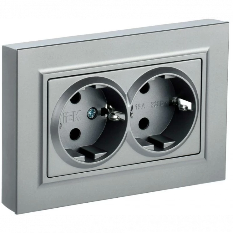 Розетка 2-м СП BRITE РСш12-3-БрА 16А в сборе с заземл. защ. шторки алюм. IEK BR-R24-16-K47-F