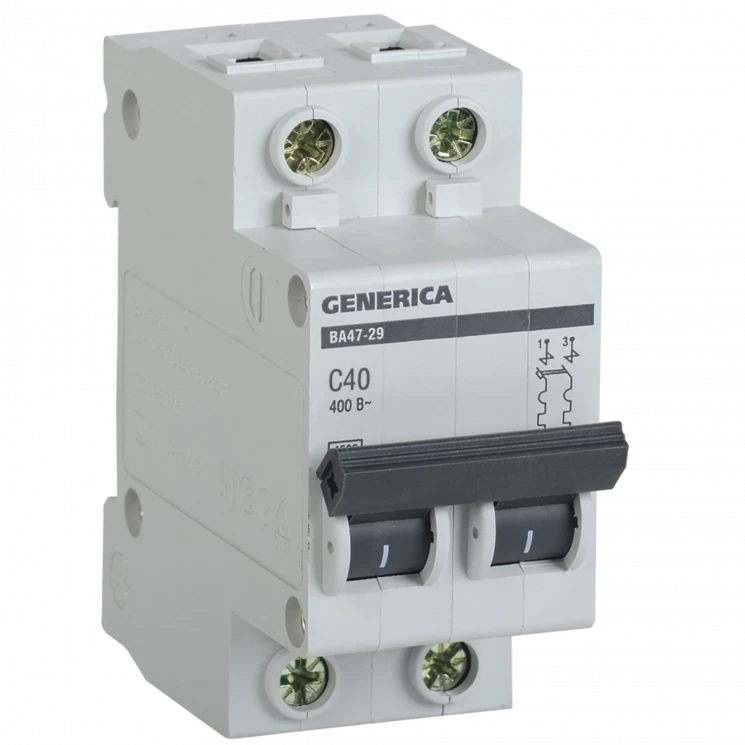 Выключатель автоматический модульный 2п С ВА47-29 40А 4.5кА GENERICA ИЭК MVA25-2-040-C