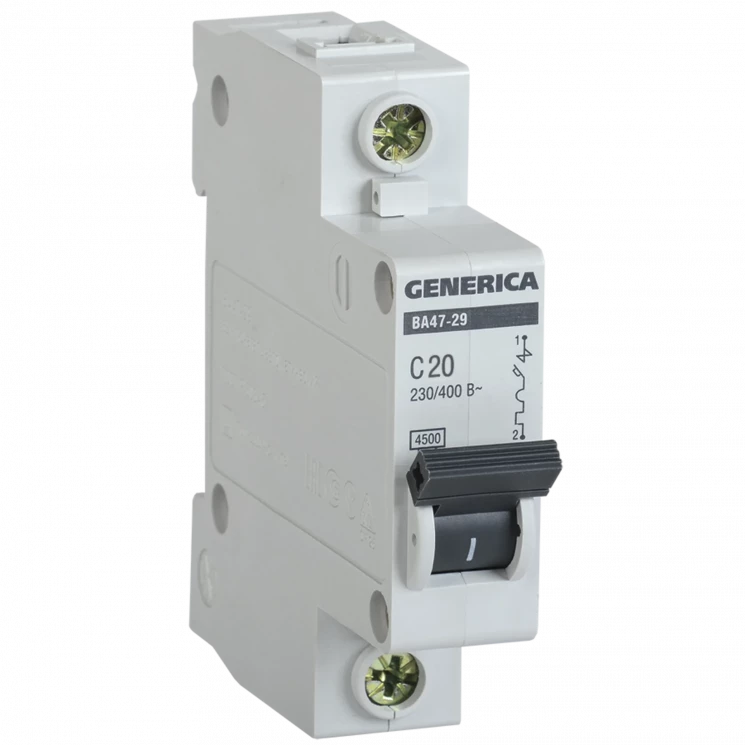 Выключатель автоматический модульный 1п С ВА47-29 20А 4.5кА GENERICA ИЭК MVA25-1-020-C