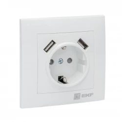 Розетка 1-м СП Валенсия 16А IP20 с заземл. защ. шторки с 2-мя заряд. устройствами USB 2.1А бел. PROx