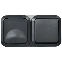 Блок ОП розетка + выключ. горизонт. TORS 16А IP55 TS142 графит IEK TS-G10-6-55-V-K53