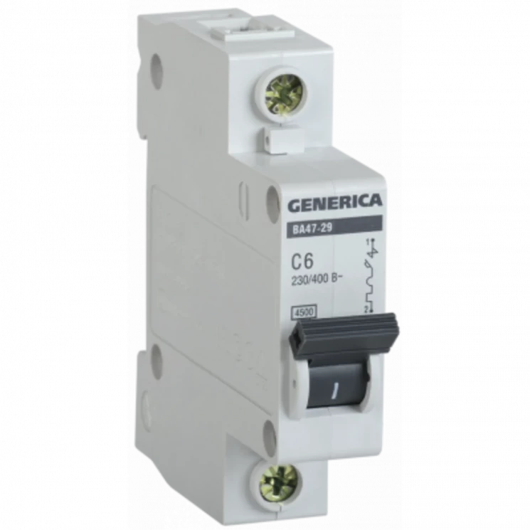 Выключатель автоматический модульный 1п С ВА47-29 6А 4.5кА GENERICA ИЭК MVA25-1-006-C