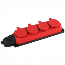 Колодка удлинителя 4-м с заземл. 16А IP44 K-4e-RED-IP44 каучук красн. Эра Б0044553