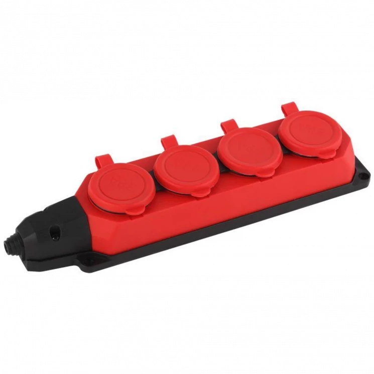 Колодка удлинителя 4-м с заземл. 16А IP44 K-4e-RED-IP44 каучук красн. Эра Б0044553