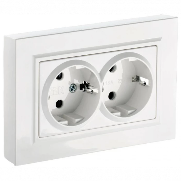 Розетка 2-м СП BRITE РСш12-3-БрБ 16А в сборе с заземл. защ. шторки бел. IEK BR-R24-16-K01-F