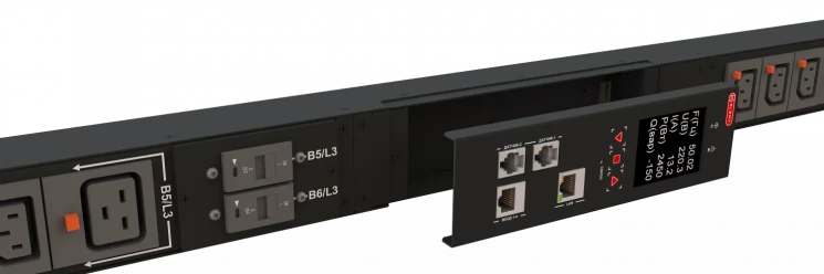 Блок розеток интеллектуальный iPDU-6012: ZeroUnit, 230V, 32А, in IEC60309 P+N+E, out (6) C19; (18) C13 с фиксацией e-lock