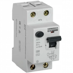 Выключатель дифференциального тока (УЗО) 2п 32А 30мА тип AC ВД1-63 GENERICA MDV15-2-032-030
