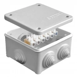 Коробка распределительная ОП 85х85х45мм IP54 с клемм. 7 выходов 3 гермоввода 10А 6 контактов крышка