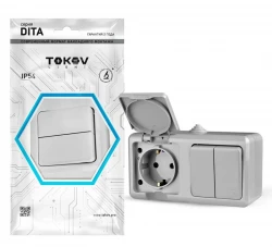 Блок ОП Dita (розетка 16А 250В с заземл. 2-кл. выкл. 10А) IP54 сер. TOKOV ELECTRIC TKL-DT-V2RZ-C06-I