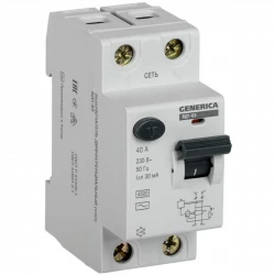 Выключатель дифференциального тока (УЗО) 2п 40А 30мА тип AC ВД1-63 GENERICA MDV15-2-040-030