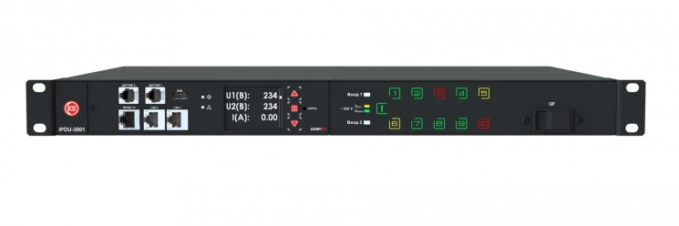iPDU-3021: с управлением и мониторингом по каждой розетке PDU+ATS, 1U, 230V, 32А, вход(2)C20, выход(10)C13, SNMP v3, HTTPS