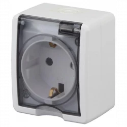 Розетка 1-м ОП Эра Эксперт 11-2402-01 16А IP54 16AX 250В 2P+E защ. шторки бел. Эра Б0020714