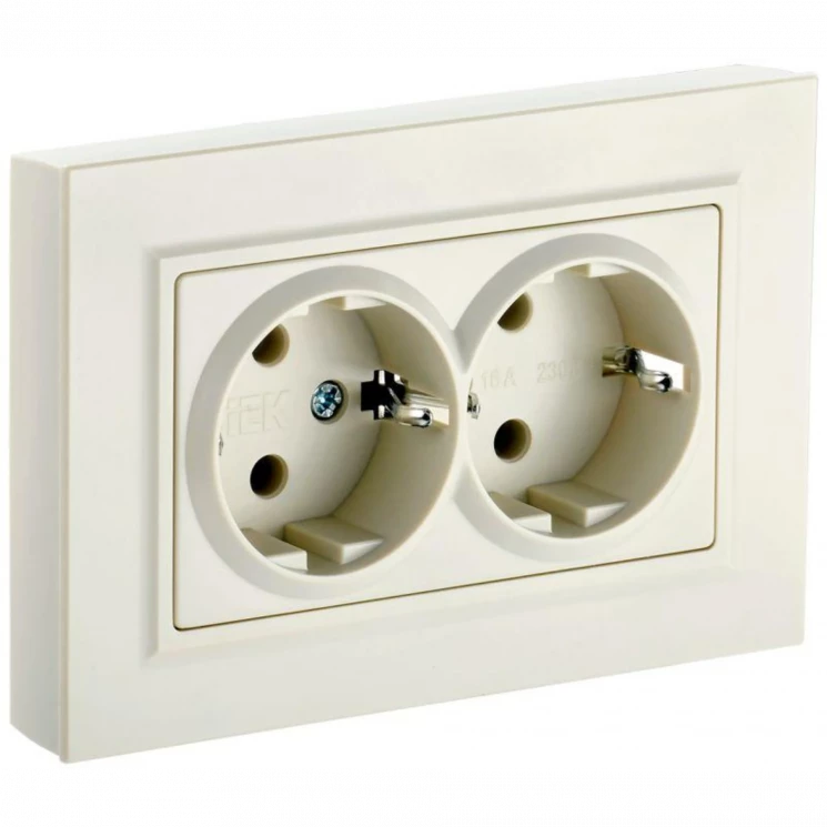 Розетка 2-м СП BRITE РС12-3-БрКр 16А в сборе с заземл. без защ. шторок беж. IEK BR-R21-16-K10-F
