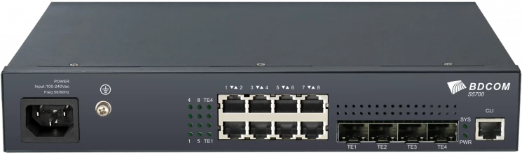 Управляемый коммутатор уровня 3 BDCOM S5700-8ET4XB, 8x 2.5GBASE-Т, 4x 1/10GE SFP+, 220V AC