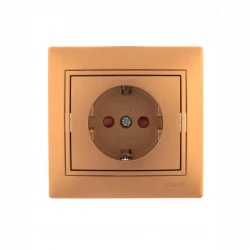 Розетка 1-м СП Mira 16А IP20 с заземл. защ. шторки со вставкой керамика зол. метал. LEZARD 701-1313-