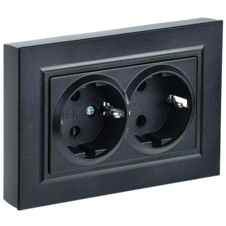 Розетка 2-м СП BRITE РС12-3-БрЧ 16А в сборе с заземл. без защ. шторок черн. IEK BR-R21-16-K02-F