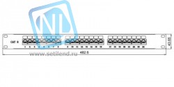 Коммутационная панель SNR, 19" экранированная, 1U, 24 порта, cat.6, горизонтальная заделка