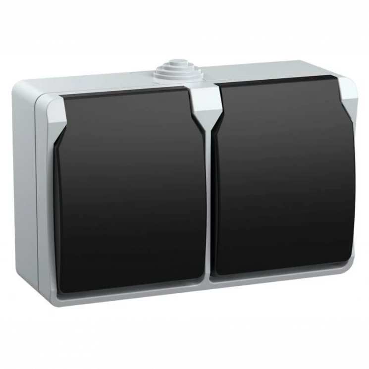 Розетка 2-м ОП Форс РСб22-3-ФСр 16А IP54 с заземл. с крышкой сер. IEK ERS22-K03-16-54-DC