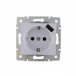 Розетка 1-м СП Karina 16А с заземл. с заряд. устройством USB механизм бел. LEZARD 707-0288-181