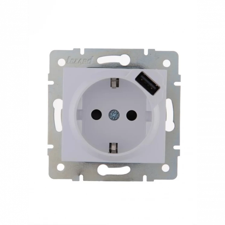 Розетка 1-м СП Karina 16А с заземл. с заряд. устройством USB механизм бел. LEZARD 707-0288-181