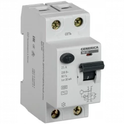 Выключатель дифференциального тока (УЗО) 2п 25А 30мА тип AC ВД1-63 GENERICA MDV15-2-025-030