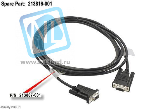 Кабель HP 213816-001 Serial cable (Black) - Has two 9-pin D-sub (F) connectors - 3.7m 12ft) long-213816-001(NEW)