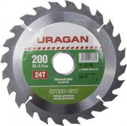 Круг пильный твердосплавный URAGAN 36800-200-32-24 быстрый рез по дереву 200х32мм 24т