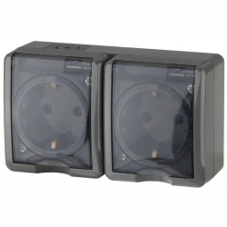 Розетка 2-м ОП Эра Эксперт 11-2403-03 16А IP54 16AX 250В 2х2P+E сер. Эра Б0020717