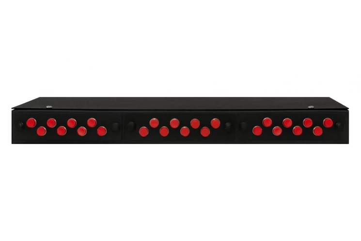 Кросс оптический 19" (ШКОС) укомплектованный на 24 FC порта, черный (комплект с розетками и пигтейлами)