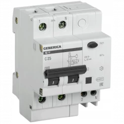 Выключатель автоматический дифференциального тока 2п 25А 30мА АД12 GENERICA MAD15-2-025-C-030
