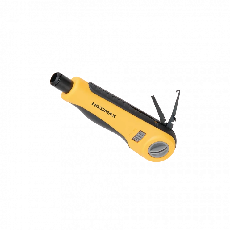 Инструмент NIKOMAX для заделки витоИнструмент NIKOMAX для заделки витой пары, ударного типа, 2 уровня регулировки силы удара, крепление Twist-Lock, бе