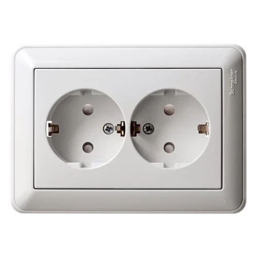 Розетка 2-м СП W59 16А IP20 с заземл. защ. шторки в сборе бел. SE RS16-255-18