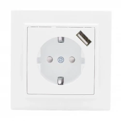 Розетка 1-м СП Минск 16А IP20 с заземл. защ. шторки с заряд. устройством USB 1А бел. EKF ERR16-028-1
