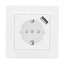 Розетка 1-м СП Минск 16А IP20 с заземл. защ. шторки с заряд. устройством USB 1А бел. EKF ERR16-028-1