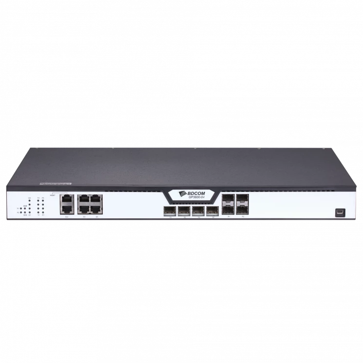 OLT BDCOM GP3600-04-2AC с 4 портами GPON (SFP), 4 комбо-портами, 4хSFP, 4 SFP+, 2 БП АC
