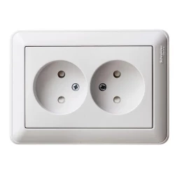 Розетка 2-м СП W59 16А IP20 без заземл. защ. шторки бел. SE RS16-254-18