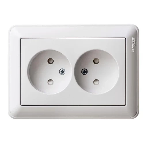Розетка 2-м СП W59 16А IP20 без заземл. защ. шторки бел. SE RS16-254-18