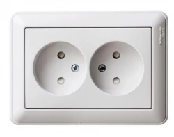 Розетка 2-м СП W59 16А IP20 без заземл. защ. шторки бел. SE RS16-254-18