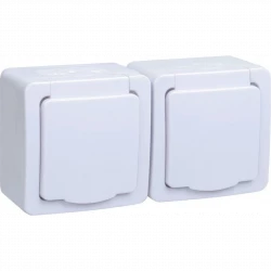 Розетка 2-м ОП Гермес Plus РСб22-3-ГПБб 16А IP54 с заземл. с крышкой бел. IEK ERMP22-K01-16-54-EC