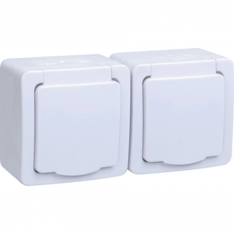 Розетка 2-м ОП Гермес Plus РСб22-3-ГПБб 16А IP54 с заземл. с крышкой бел. IEK ERMP22-K01-16-54-EC