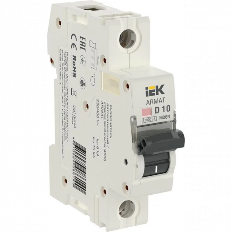Выключатель автоматический модульный 1п D 10А M06N ARMAT IEK AR-M06N-1-D010