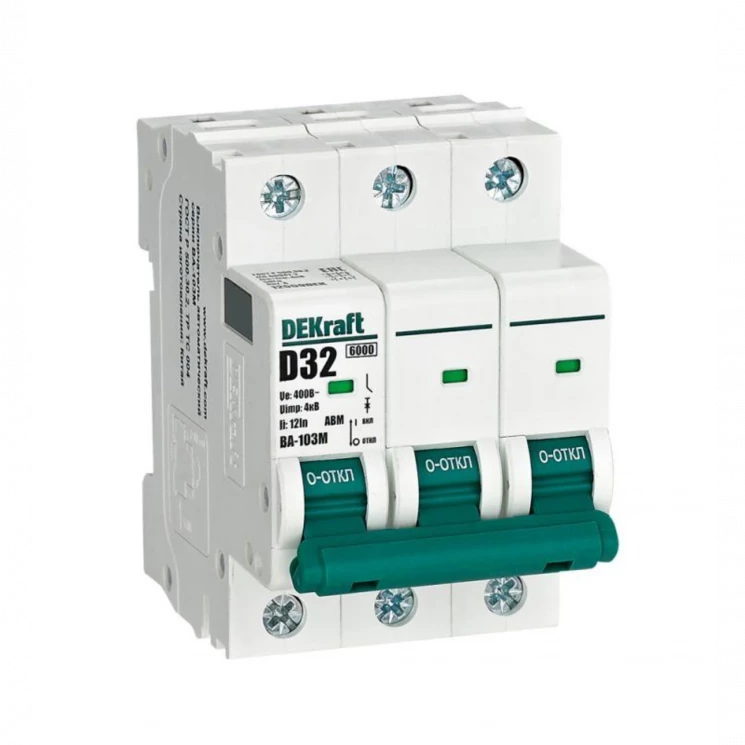 Выключатель автоматический модульный 3п D 32А 6кА ВА-103M без теплозащиты DEKraft 12559DEK