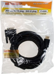 HDMI(ВИЛКА) - DVI-D GOLD (ВИЛКА) 3.0М С ФИЛЬТРАМИ