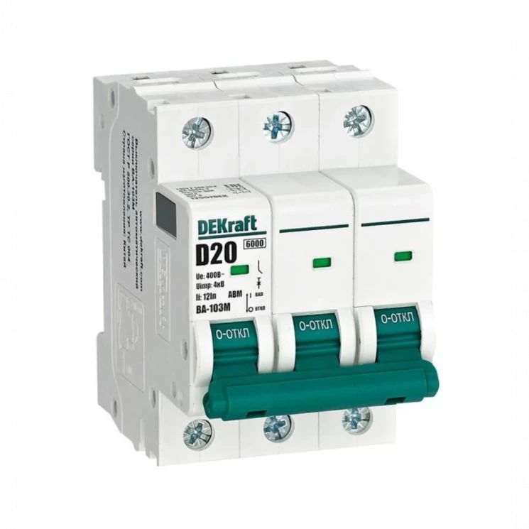 Выключатель автоматический модульный 3п D 20А 6кА ВА-103M без теплозащиты DEKraft 12557DEK