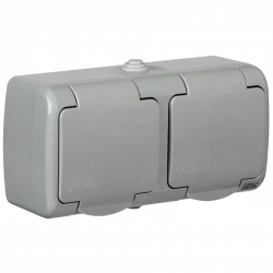 Розетка 2-м ОП Aquatic РСш22-2-А 16А IP54 с заземл. с крышкой сер. IEK ERA22-K03-16-54